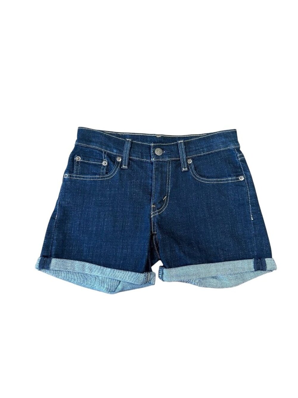 Levi's Women W24 Mid Rise Midi Classic Denim Boyfriend Blue Jean Shorts Classic